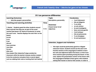 Languagenut Lesson Plans & Resources - French - Unit 21 - Describing people and things