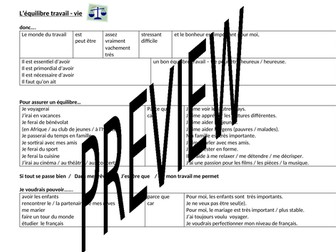 Sentence Builder -  L'équilibre travail – vie / Work life balance