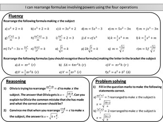 Rearranging formulae / changing the subject - mastery worksheets by ...