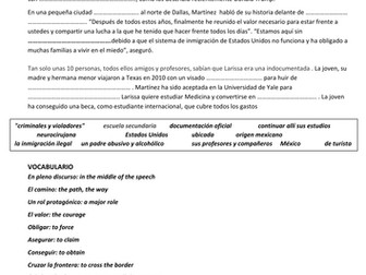 A-level Year 2. Immigration. Spanish Speaking world. Los indocumentados. Gap filling activity
