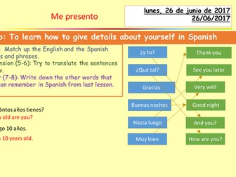 Greetings, numbers, months and basic information in Spanish