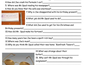 A comprehension activity for the first 8 chapters of Billionaire Boy by David Walliams