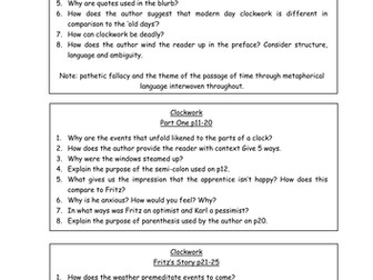 Clockwork by Philip Pullman Reading Comprehension Questions