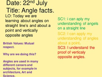 Angles about a point, on a straight line and vertically opposite outstanding lesson.