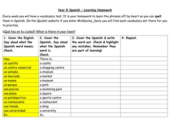 VIVA 1 module 5 Spanish vocabulary booklet - La Ciudad