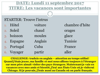 Holidays Les Vacances photo card discussion new GCSE AQA French