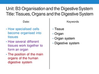 New 9-1 GCSE AQA Biology B3 Tissues, Organs and Digestive System