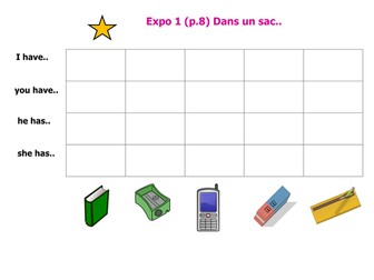 Expo 1, Module 1(p.8, 9,16 and 17) 'Dans mon sac' and 'Les Couleurs' - 4 resources