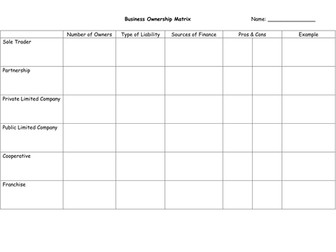 Business Ownership Matrix Worksheet