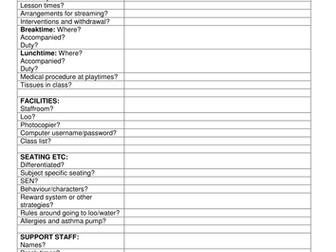 Supply teacher daily checklist, class feedback form and some useful websites