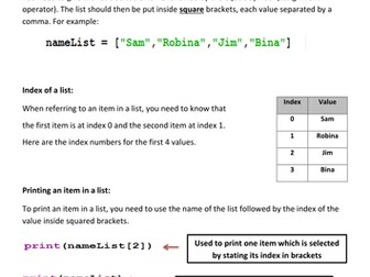 Y9 & GCSE - Python Lists