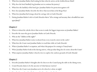 Dracula Comprehension Questions Worksheets