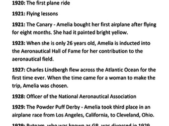 Amelia Earhart Timeline and Quotes Activity