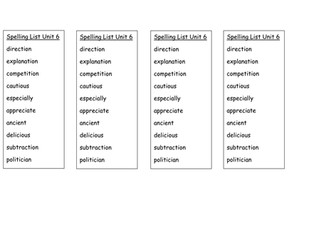 Year 6 Spelling Lists