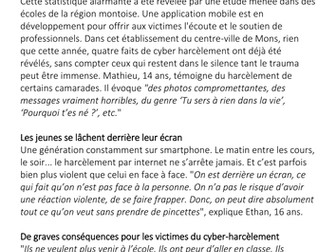 AQA French  A Level Year 1 and AS Le cyber-harcelement - Reading