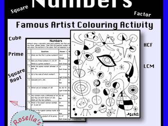Factors, Multiples, Prime, Cube and Square Numbers - Colour by Number Activity