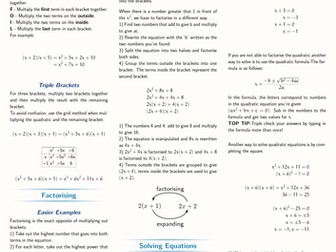 GCSE Equations Revision Sheet (Maths Higher level, grade 9-1 exams)