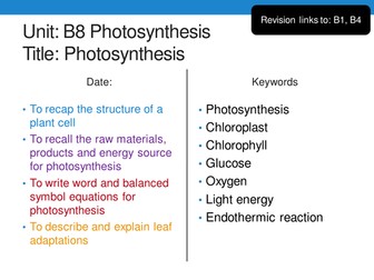 New GCSE 9-1 AQA Biology B8 Photosynthesis