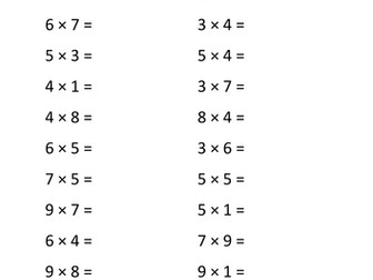 Mixed Multiplication Sheet