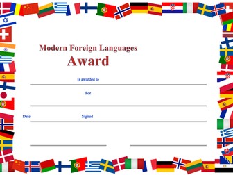 Modern Foreign Languages Award certificate