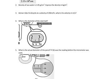 Unit Conversion, Prefixes, Density, Micrometer Screw Gauge, Vernier