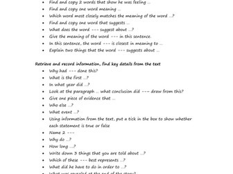 KS2 Reading Question Stems