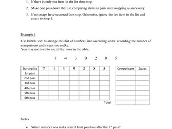 Resources to teach and practise using bubble sort (Decision maths D1 - OCR 4736)