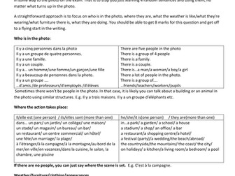 AQA  GCSE French Foundation Writing Question 1 Describe a photo in 4 sentences