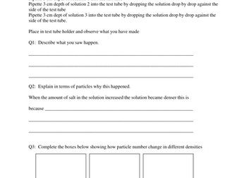 Density Y7 SEN/Low ability practical lesson