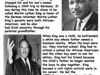 Martin Luther King Jr. Reading Comprehension Sample