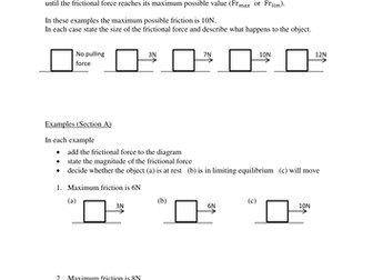 Friction - worksheet to teach the topic of friction for Mechanics 1
