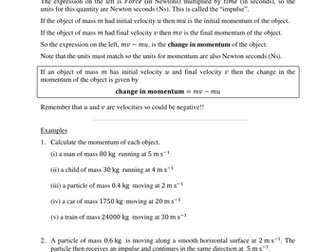 Momentum worksheet (Mechanics 1)