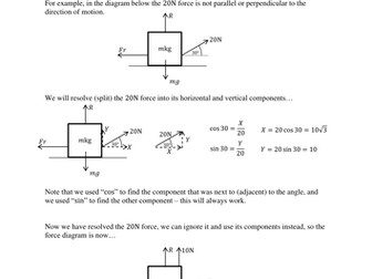 Resolving forces - worksheet to teach and practise this skill (Mechanics 1)