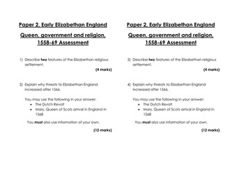Edexcel 1-9 GCSE Elizabeth I Key Topic 1: Queen, government and religion, 1558 -88