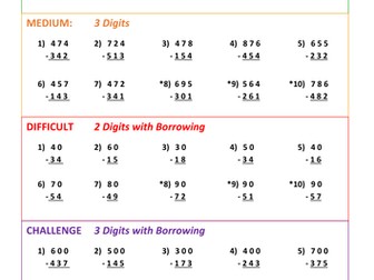Subtraction - Column Method - Differentiated