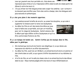 Entre les Murs - handout on techniques used in the film
