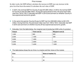 A-Level Economics calculation revision questions