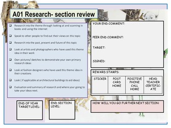 Art Textiles GCSE mark sheet
