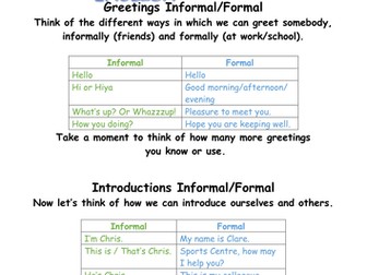 Greetings Formal and Informal English as a Second Language