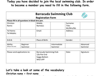 Completing forms English as Second Language