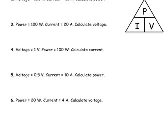 P=IV Calculations, Very Structured, GCSE Physics