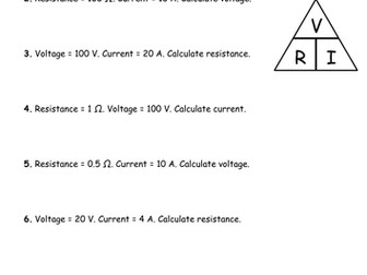 V=IR Calculations, Very Structured, GCSE Physics