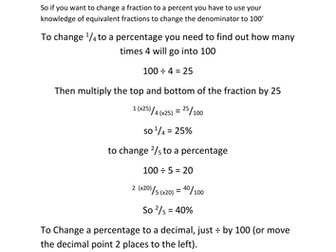Fractions to decimals and percentage