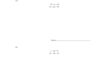 Simultaneous Equations Worksheet