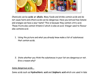 Acids and alkalis introduction worksheet