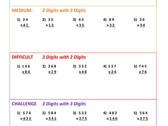 Multiplication Column Method - Differentiated