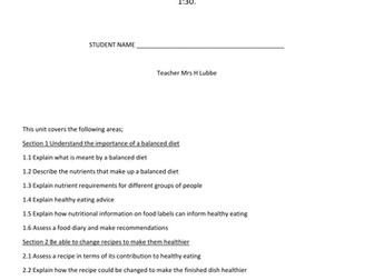 Level 2 NCFE Food and Cookery, Unit 3 revision booklet.