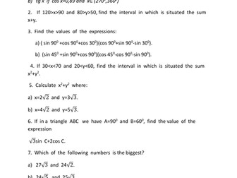 Problems of Math-Trigonometry and Algebra