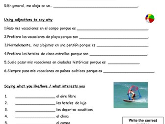 KS4 Spanish: Holidays - what type of holiday do you prefer?