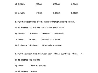 Ordering and comparing time KS1